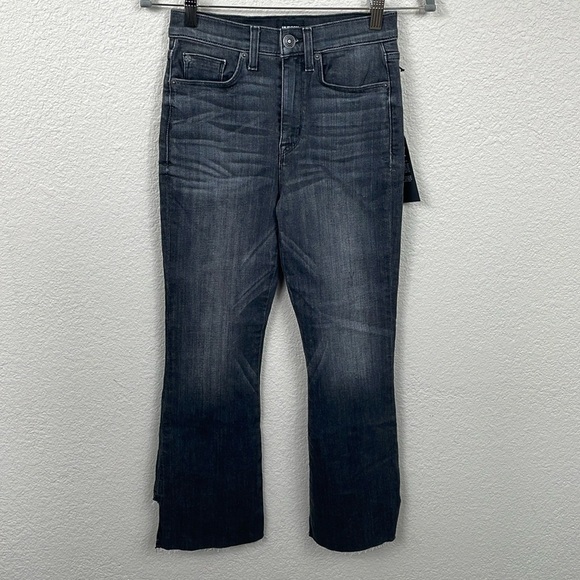 NWT Hudson Holly High Rise Crop Flare Jeans Washed Black Patched Slit Sz 25 - Picture 3 of 15